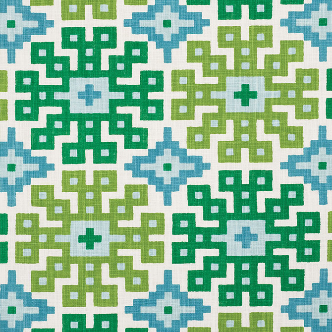 Schumacher Fabric Palmetto Print Lagoon 177450 HAPPY TOGETHER See Sample ISRAEL - </p><p>Repeat: Horizontal: 26 3/4" (68CM) and Vertical: 25 1/4" (64CM) 54" (137CM) - My Fabric Connection -