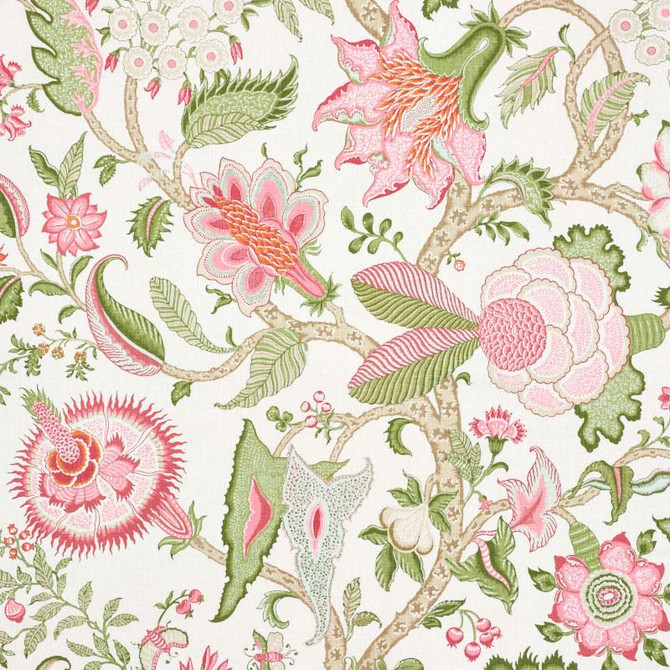 Schumacher Fabric Arborvitae Pink & Leaf 177371 Schumacher Classics 54.0" - My Fabric Connection -