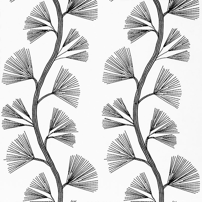 Schumacher Fabric Ginkgo Embroidery Jet 73082 ORIENT EXPRESS See Sample INDIA - </p><p>Repeat: Horizontal: 18" (46CM) and Vertical: 30 1/2" (77CM) 58" (147CM) - My Fabric Connection -