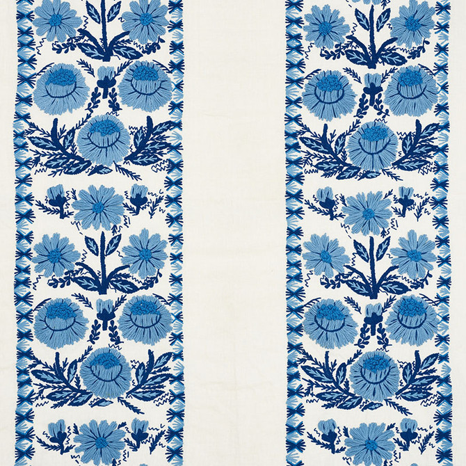 Schumacher Fabric Marguerite Embroidery Sky 72330 ONCE UPON A TIME See Sample INDIA - </p><p>Repeat: Horizontal: 25" (64CM) and Vertical: 22" (56CM) 54" (137CM) - My Fabric Connection -