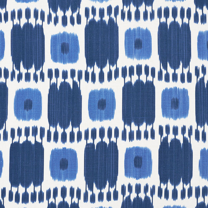 Schumacher Fabric Kandira Blues 174403 IKAT COLLECTION See Sample FRANCE - </p><p>Repeat: Horizontal: 9" (23CM) and Vertical: 29 1/2" (75CM) 53" (135CM) - My Fabric Connection -