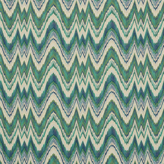 Schumacher Fabric Valkyrie Flame Stitch Emerald & Peacock 68942 Your-New-Favorites 100% Cotton Wyzenbeek 12,000 Horizontal: 13.5 and Vertical: 12.25 54 - My Fabric Connection -
