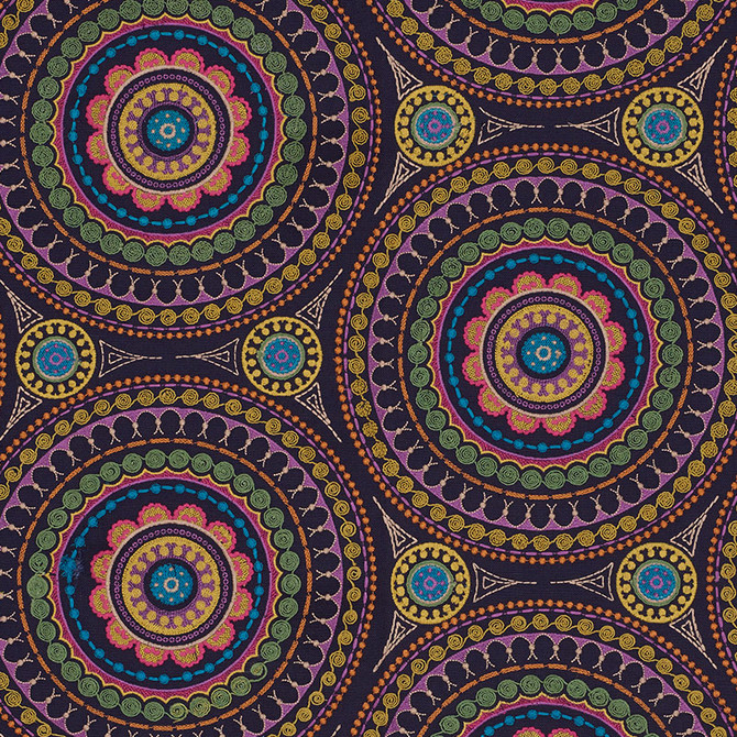 Schumacher Fabric Idris Embroidery Navy & Multi 71950 CARAVANNE See Sample INDIA - </p><p>Repeat: Horizontal: 25" (64CM) and Vertical: 15" (38CM) 52" (132 CM) - My Fabric Connection -