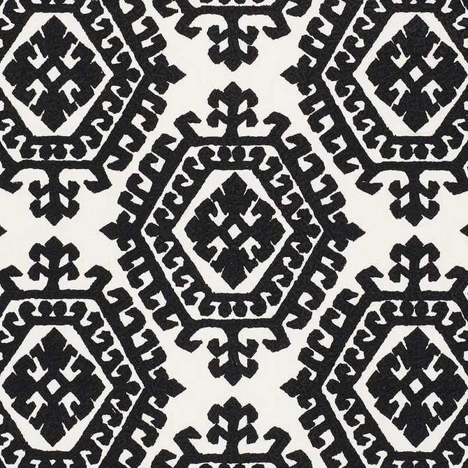 Schumacher Fabric Omar Embroidery Black 71942 CARAVANNE POLYESTER 46% LINEN 28% INDIA MARTINDALE 50,000 </p><p>Repeat: Horizontal: 16 3/4" (43CM) and Vertical: 14 3/4" (37CM) 51 - My Fabric Connection -