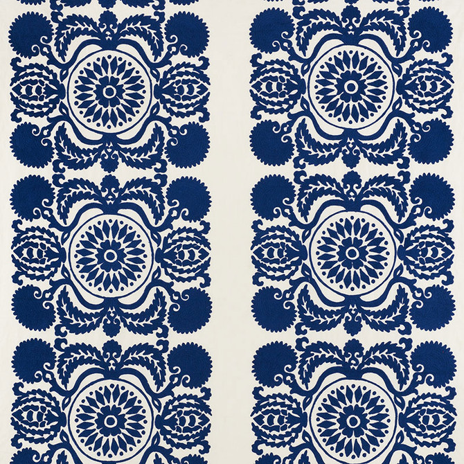 Schumacher Fabric Castanet Embroidery Cobalt 70260 CONTEMPORARY EMBROIDERIES See Sample INDIA - </p><p>Repeat: Horizontal: 26" (66CM) and Vertical: 18" (46CM) 53" (135CM) - My Fabric Connection -