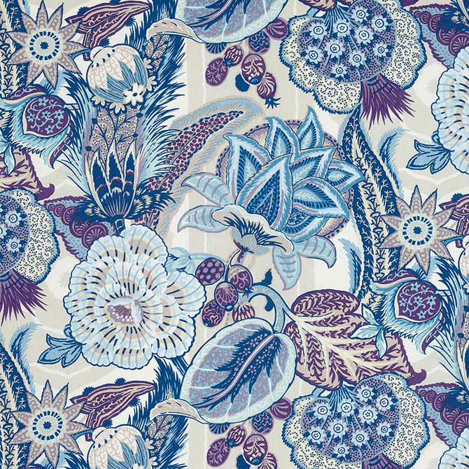 Schumacher Fabric Zanzibar Linen Print Hyacinth 173523 SCHUMACHER CLASSICS See Sample THAILAND - </p><p>Repeat: Horizontal: 29" (74CM) and Vertical: 29 1/2" (75CM) 58" WIDE (147CM) - My Fabric Connection -