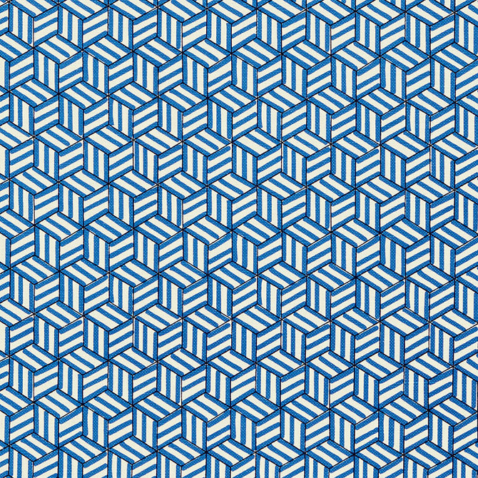 Schumacher Fabric Tumbling Blocks Cobalt 176041 MILES REDD See Sample IRELAND MEDIUM DUTY </p><p>Repeat: Horizontal: 6 3/4" (17CM) and Vertical: 8" (20CM) 54" (137CM) - My Fabric Connection -