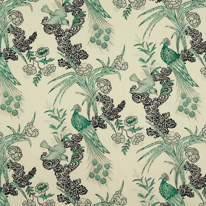 Schumacher Fabric Peacock Emerald 175911 MILES REDD COTTON 100% THAILAND </p><p>Repeat: Horizontal: 17 1/2" (44CM) and Vertical: 26" (66CM) 52.875 - My Fabric Connection -