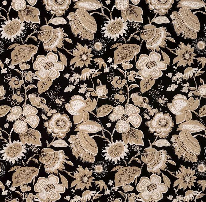 Schumacher Fabric Tikki Garden Lava Black 176010 Mary-McDonald 100% Cotton - Horizontal: 26.5 and Vertical: 31.75 53.875 - My Fabric Connection -