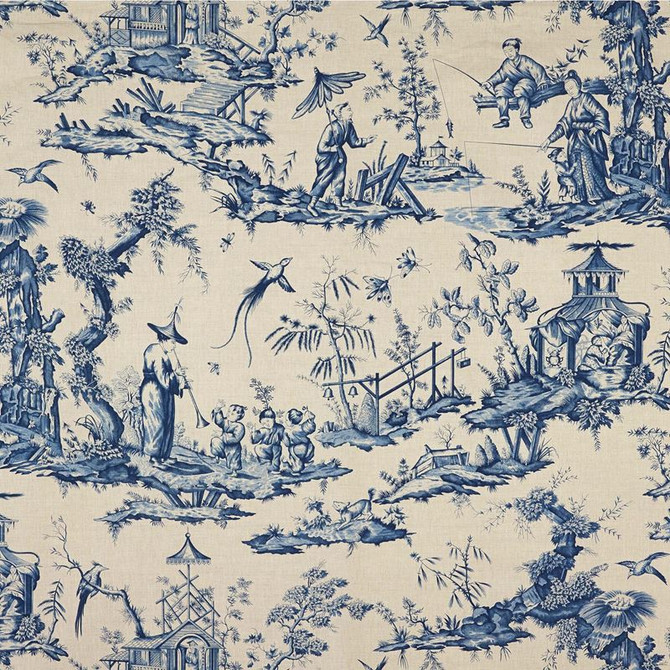 Schumacher Fabric Shengyou Toile Indigo 175800 Schumacher-Classics 57% Linen, 43% Cotton - Horizontal: 44 and Vertical: 47 44 - My Fabric Connection -