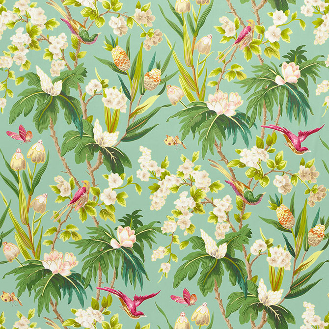 Schumacher Fabric Seychelles Sea 175702 PRINT HAPPY See Sample FRANCE - </p><p>Repeat: Horizontal: 27" (69CM) and Vertical: 52 1/2" (133CM) 54" WIDE (137CM) - My Fabric Connection -