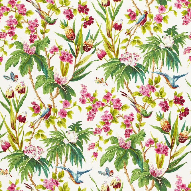 Schumacher Fabric Seychelles Ivory 175701 PRINT HAPPY COTTON 100% FRANCE </p><p>Repeat: Horizontal: 27" (69CM) and Vertical: 52 1/2" (133CM) 54 - My Fabric Connection -
