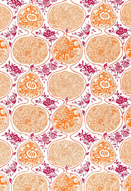 Schumacher Fabric Katsugi Tangerine & Berry 2620936 Exuberant-Prints 55% Linen, 45% Cotton - Horizontal: 27 and Vertical: 25 54 - My Fabric Connection -