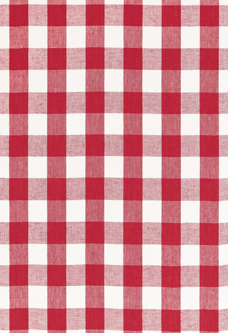 Schumacher Fabric Key West Check Cherry 68011 Calypso 100% Linen Martindale 8,000 Horizontal: 4.125 and Vertical: 4.125 54 - My Fabric Connection -