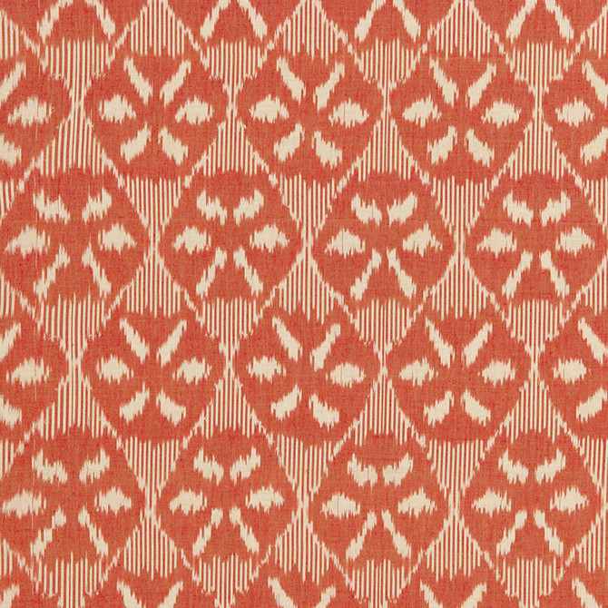 Schumacher Fabric Darjeeling Cotton Ikat Persimmon 66963 CHROMA COTTON 100% INDIA </p><p>Repeat: Horizontal: 6 5/8" (17CM) and Vertical: 11" (28CM) 52 - My Fabric Connection -