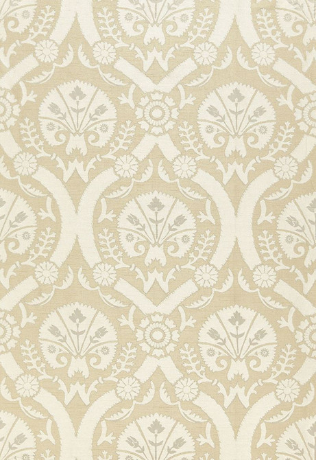 Schumacher Fabric Taza Damask Champagne 65773 Chroma 100% Polyester Wyzenbeek 15,000 Horizontal: 7 and Vertical: 19 55.25 - My Fabric Connection -