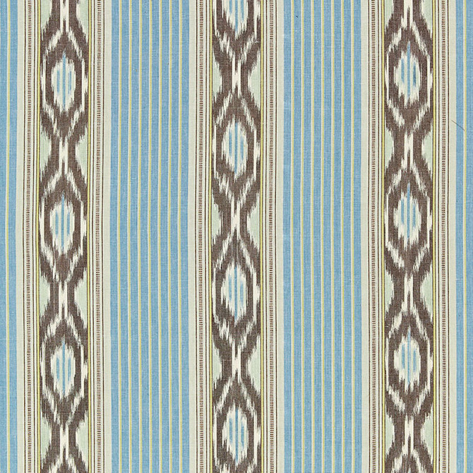 Schumacher Fabric Madagascar Ikat Stripe Oasis 65720 CHROMA See Sample INDIA . </p><p>Repeat: Horizontal: 9" (23CM) and Vertical: 4 1/2" (11CM) 54" WIDE (137CM) - My Fabric Connection -