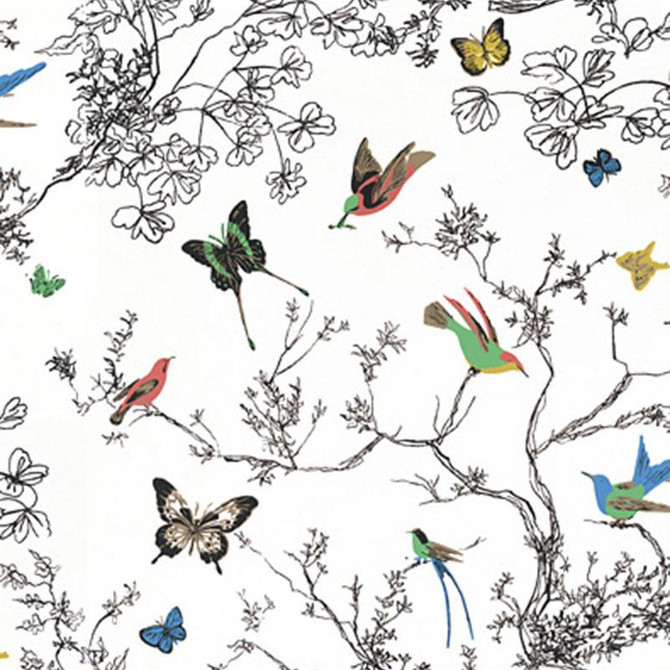 Schumacher Fabric Birds & Butterflies Multi On White 174760 Exuberant Prints 27.0" - My Fabric Connection -