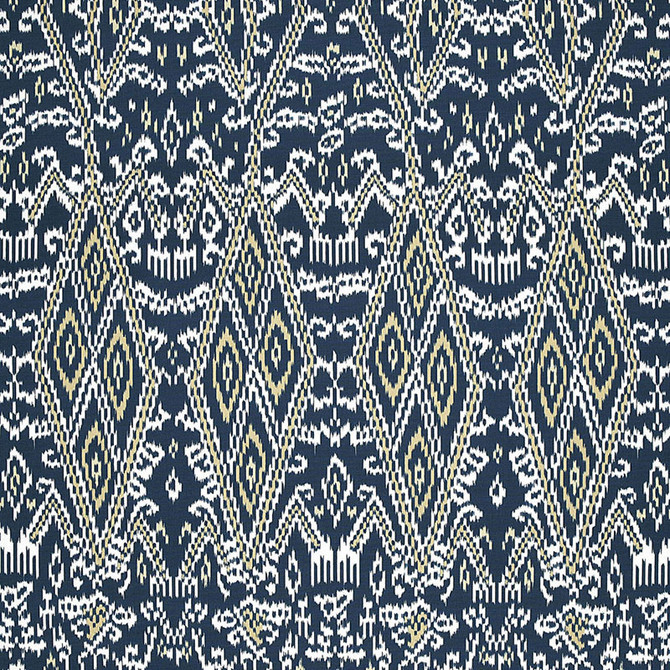 Schumacher Fabric Maya Ikat Print Indigo 174752 AU NATUREL See Sample ITALY . </p><p>Repeat: Horizontal: 13 1/4" (34CM) and Vertical: 34 3/4" (88CM) 53" WIDE (135CM) - My Fabric Connection -