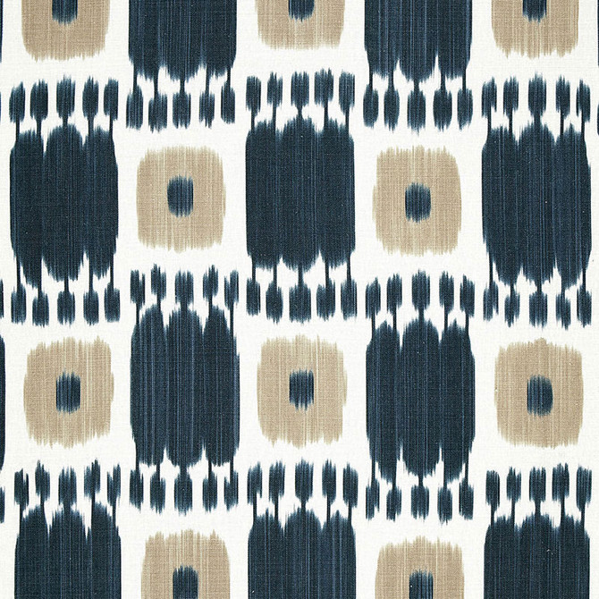 Schumacher Fabric Kandira Indigo 174402 IKAT COLLECTION See Sample FRANCE . </p><p>Repeat: Horizontal: 9" (23CM) and Vertical: 29 1/2" (75CM) 53" WIDE (135CM) - My Fabric Connection -