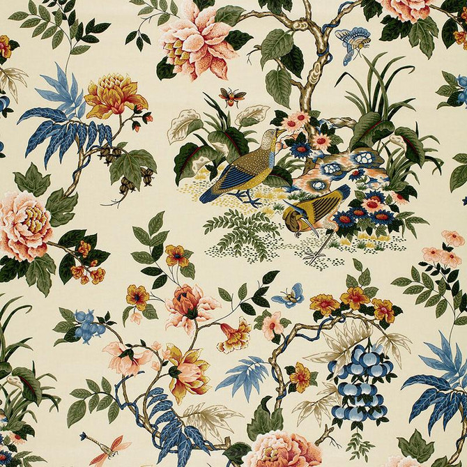 Schumacher Fabric Anshun Paprika & Blue 75020 Classic Prints 27.0" - My Fabric Connection -