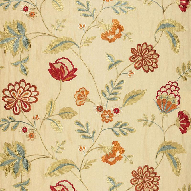 Schumacher Fabric Palampore Embroidery Biscuit 64842 Perennial Favorites 50.25" - My Fabric Connection -