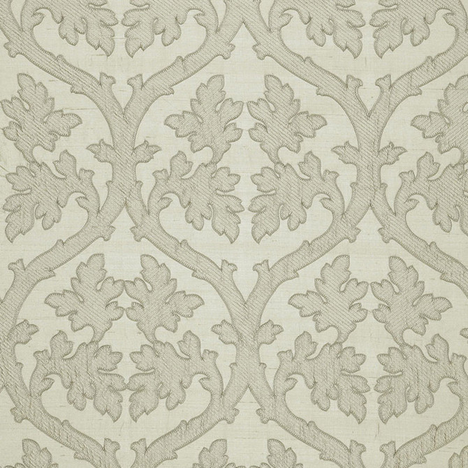 Schumacher Fabric Ravenna Embroidery Silver 64743 CHROMA SILK 100% INDIA MARTINDALE 4,000 </p><p>Repeat: Horizontal: 10" (25CM) and Vertical: 15" (38CM) 50.375 - My Fabric Connection -