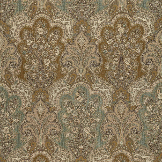 Schumacher Fabric New Castle Paisley Venetian 64592 CHROMA COTTON 56% VISCOSE 44% ITALY WYZENBEEK 30,000 </p><p>Repeat: Horizontal: 13 1/2" (34CM) and Vertical: 22 1/2" (57CM) 53 - My Fabric Connection -