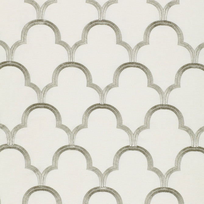 Schumacher Fabric Scallop Embroidery Platinum 64323 GLAMOUR See Sample INDIA LIGHT DUTY </p><p>Repeat: Horizontal: 5 1/2" (14CM) and Vertical: 7 1/2" (19CM) 49 7/8" WIDE (126CM) - My Fabric Connection -