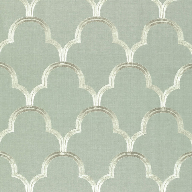Schumacher Fabric Scallop Embroidery Mineral 64320 MODERN GLAMOUR COTTON 75% VISCOSE 25% INDIA MARTINDALE 5,600 </p><p>Repeat: Horizontal: 5 1/2" (14CM) and Vertical: 7 1/2" (19CM) 49.875 - My Fabric Connection -