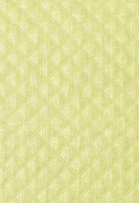 Schumacher Fabric Thayer Quilted Linen Pear 62153 Chroma 67% Linen, 18% Polyester, 15% Cotton Martindale 8,500 Horizontal: 1.625 and Vertical: 2 54 - My Fabric Connection -