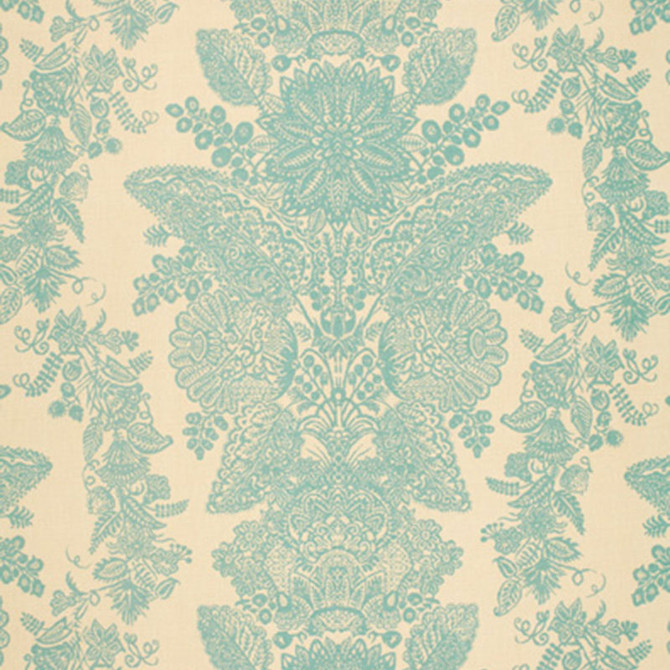 Schumacher Fabric Lace Aqua 2643833 DW-SPRING 2005 COLLECTION See Sample UNITED STATES OF AMERICA NOT APPLICABLE </p><p>Repeat: Horizontal: 23" (58CM) and Vertical: 27" (69CM) 56" WIDE (142CM) - My Fabric Connection -