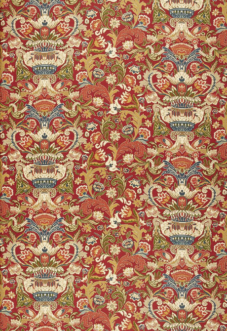 Schumacher Fabric Egerton Tapestry Print Scarlet 173621 Classic-Prints 52% Linen, 48% Cotton - Horizontal: 28.75 and Vertical: 23.625 57.5 - My Fabric Connection -