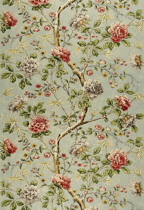 Schumacher Fabric Mandarin Peony Aquamarine 173421 Classic-Prints 100% Linen - Horizontal: 54 and Vertical: 51.75 54 - My Fabric Connection -