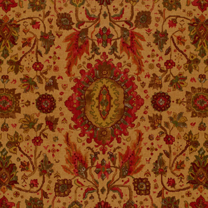 Schumacher Fabric Jahanara Carpet Tea Leaf 172792 ARCHIVE / LINEN PRINTS See Sample THAILAND TO BE DETERMINED </p><p>Repeat: Horizontal: 26 3/4" (68CM) and Vertical: 42 1/2" (108CM) 54" WIDE (137CM) - My Fabric Connection -