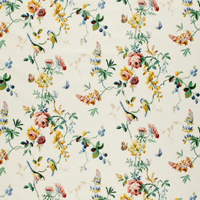 Schumacher Fabric Chickadee Floral Primary 1235030 IN AN ENGLISH GARDEN COTTON 100% PERU </p><p>Repeat: Horizontal: 13 1/2" (34CM) and Vertical: 18" (46CM) 54 - My Fabric Connection -