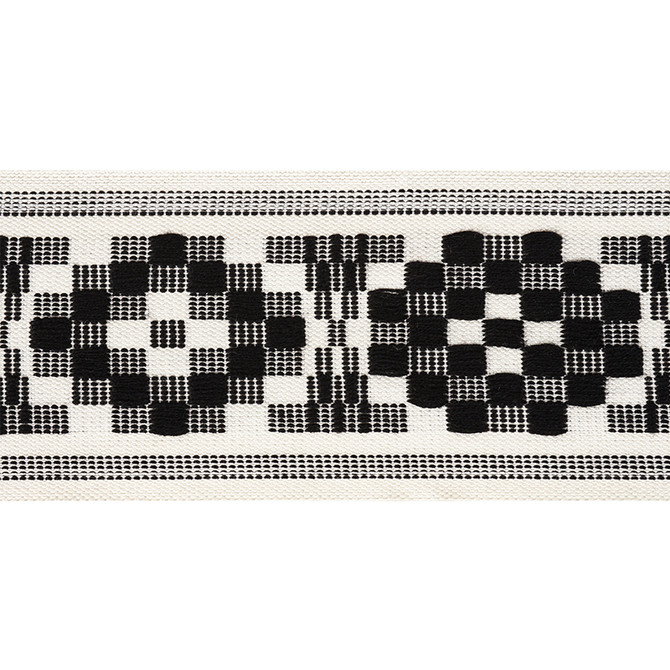 Schumacher Trim Maidstone Tape Black 75313 CHAMBRAY See Sample GERMANY - </p><p>Repeat: Horizontal: 6 1/8" (16CM) and Vertical: - 3" (8CM) - My Fabric Connection -