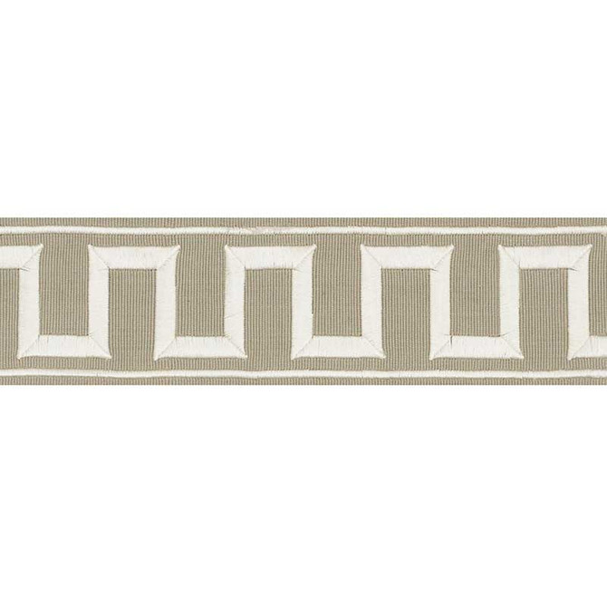 Schumacher Fabric Greek Key Embroidered Tape Taupe 70796 Miles-Redd-Passementerie 80% Cotton, 20% Rayon - Horizontal: 1.75 and Vertical: - 2.25 - My Fabric Connection -