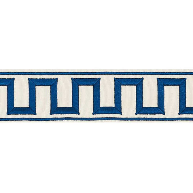 Schumacher Fabric Greek Key Embroidered Tape Blue 70791 Miles-Redd-Passementerie 80% Cotton, 20% Rayon - Horizontal: 1.75 and Vertical: - 2.25 - My Fabric Connection -