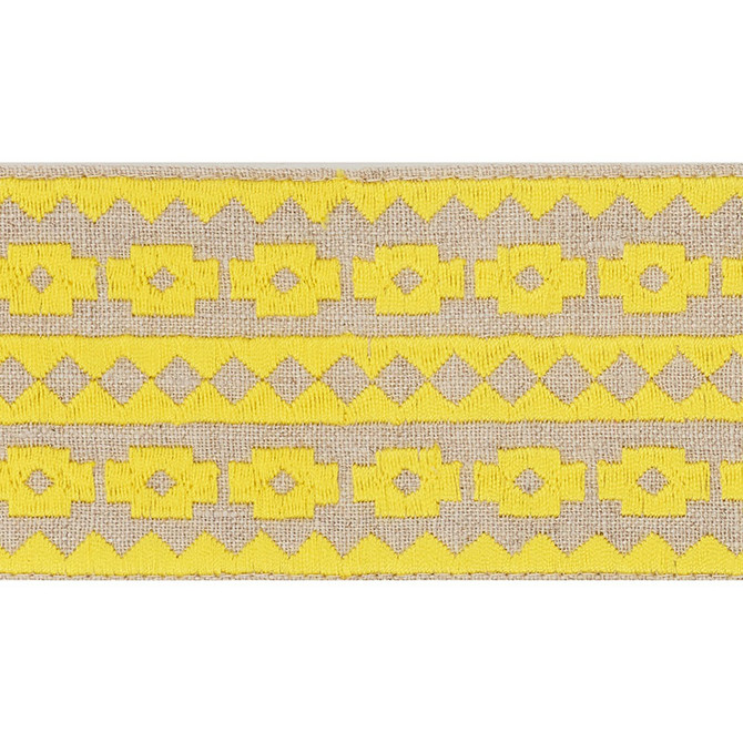 Schumacher Trim Talitha Tape Yellow On Natural 70645 COUTURE TRIMS See Sample INDIA - </p><p>Repeat: Horizontal: 3/4" (2CM) and Vertical: - 2 3/4" (7CM) - My Fabric Connection -