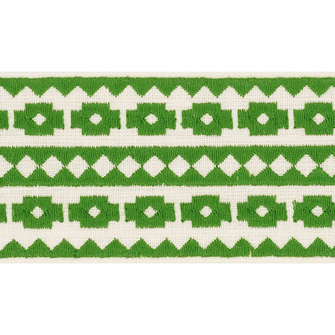Schumacher Trim Talitha Tape Green 70644 COUTURE TRIMS See Sample INDIA - </p><p>Repeat: Horizontal: 3/4" (2CM) and Vertical: - 2 3/4" (7CM) - My Fabric Connection -