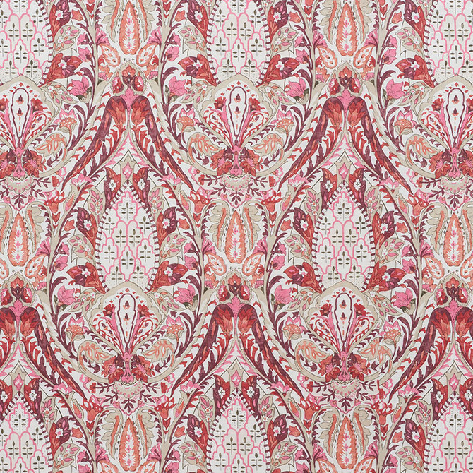 Schumacher Fabric Layla Paisley Plum & Pink 177672 Ottoman-Chic 90% Linen, 10% Nylon - Horizontal: 17.75 and Vertical: 34.5 53.5 - My Fabric Connection -