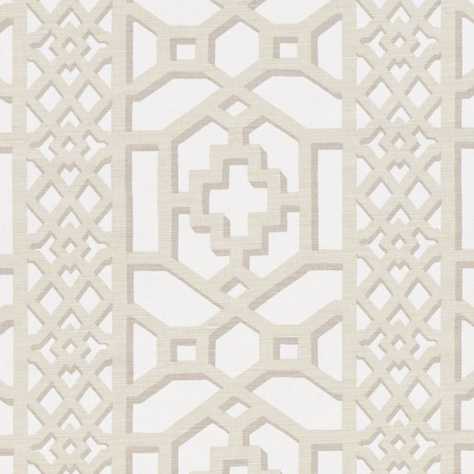 Schumacher Fabric Zanzibar Trellis Matte Sand 175744 125TH ANNIVERSARY LINEN 55% COTTON 45% UNITED STATES OF AMERICA </p><p>Repeat: Horizontal: 13 1/2" (34CM) and Vertical: 12 1/2" (32CM) 54 - My Fabric Connection -