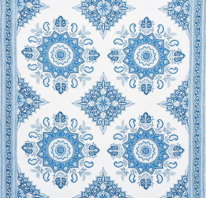 Schumacher Fabric Montecito Medallion Indigo 176481 Mark-D-Sikes 100% Linen - Horizontal: 54 and Vertical: 25.25 54 - My Fabric Connection -