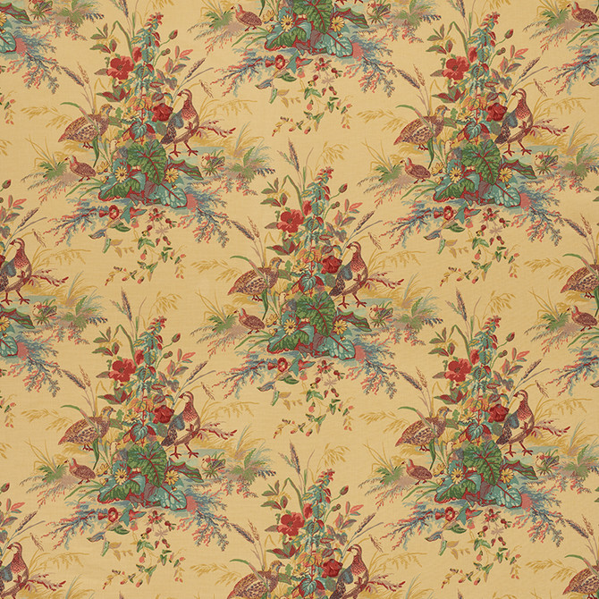 Schumacher Fabric Quail Meadow Spring 1106015 Archive-Linen-Prints 64% Linen, 36% Cotton - Horizontal: 13.5 and Vertical: 25.25 56.375 - My Fabric Connection -
