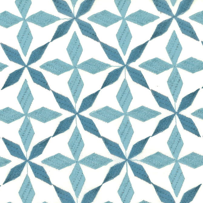 Stout Fabric Nicole 1 Denim Comfortable Living Bluebird/Indigo 59% Cotton 41% Polyester Polyester Embroidery INDIA FLAME RETARDANT-U.F.A.C. CLASS 1 (OR A) Horizontal: 3.125 and Vertical: 3 52 in - My Fabric Connection -