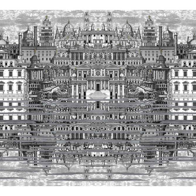 Cole & Son Wallcovering Riflesso Black/White COLE & SON FORNASETTI SENZA TEMPO PAPER - 100% United Kingdom - Horizontal: 55.1 and Vertical: 50.2 55.1 - My Fabric Connection -