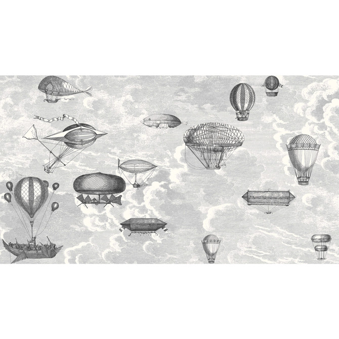 Cole & Son Wallcovering Macchine Volanti Soot/Snow COLE & SON FORNASETTI SENZA TEMPO PAPER - 100% United Kingdom Horizontal: 54 and Vertical: 30 54 - My Fabric Connection -