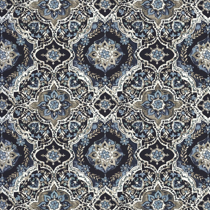 Kasmir Fabric Fletcher Place Navy 1463 100% Polyester
 CHINA </p><p>Repeat: Horizontal: 26 6/8 inches and Vertical: 26 5/8 inches 55 - My Fabric Connection -