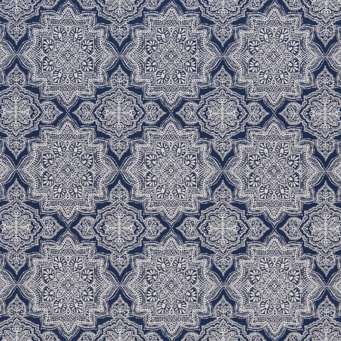 Charlotte Fabric D1433 Indigo Mandala Vibrant Wovens 100% Polypropylene Europe Exceeds 100,000 Wyzenbeek Rubs (Heavy Duty) </p><p>Repeat: Horizontal: 6" x Vertical: 7" 54 Inches - My Fabric Connection -